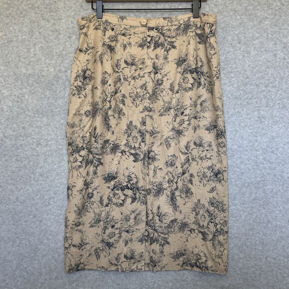 Talbots Petite Pencil Skirt Women 14 Beige Floral Midi Linen Office Tea Party - Picture 2 of 11